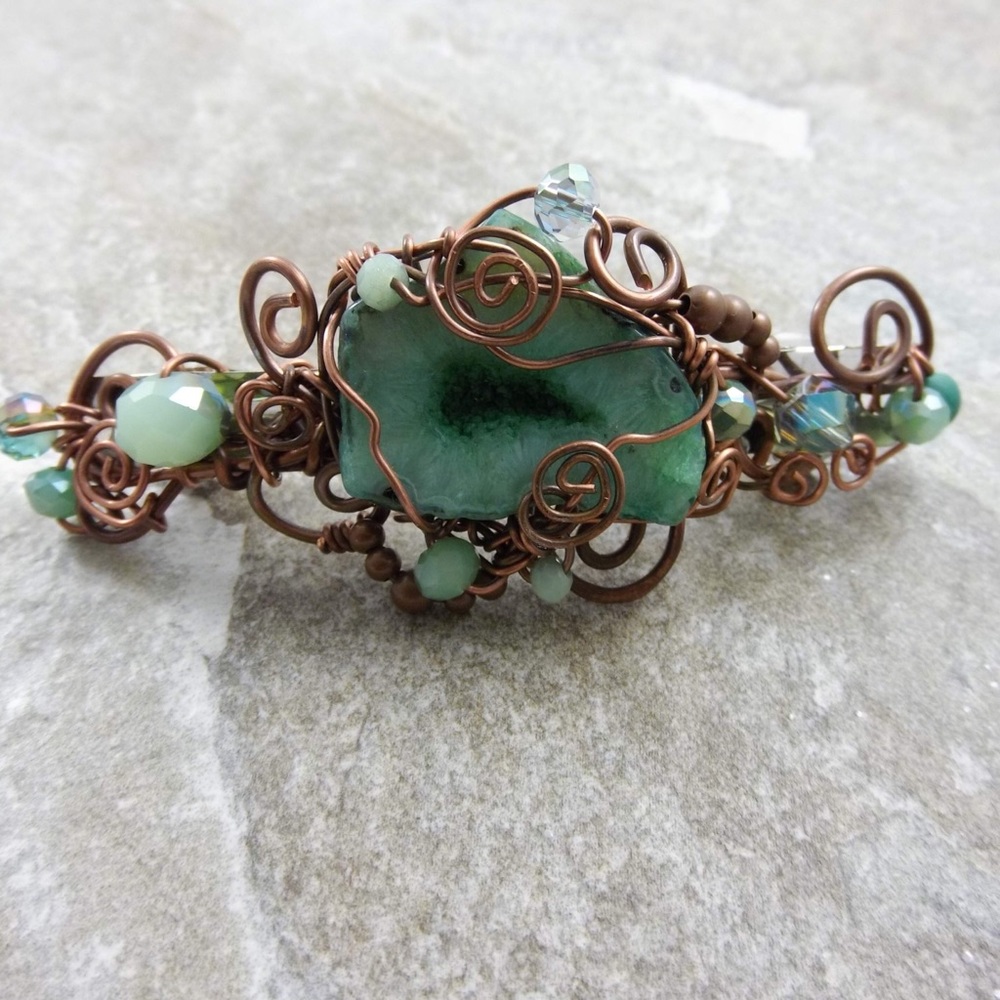 Turquoise agate and copper wire barrette